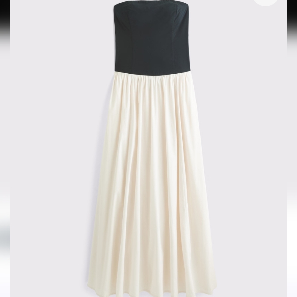 Abercrombie & Fitch Black and Cream Drop-Waist Maxi Dress Size Medium See Pics